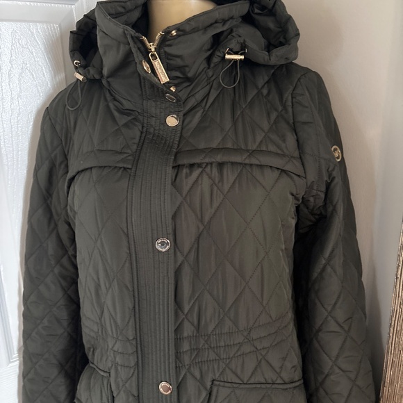 Women’s Michael Kors Dusty Green Hooded Quilted Anorak Jacket Coat Medium - Picture 2 of 7